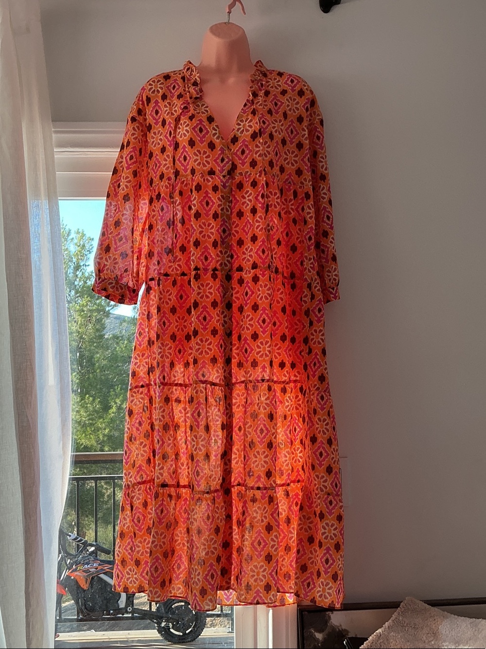 Zara Boho Maxi Dress in Orange and Pink Floral Print